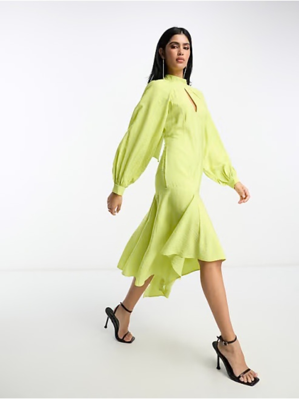 ASOS design 100% viscose Lime Green Long Sleeve Asymmetric Women's Dress